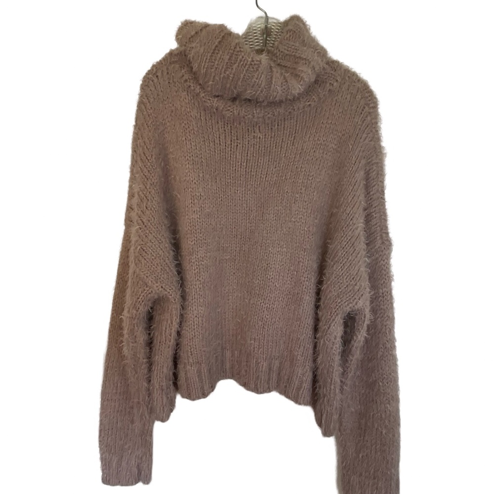 Lush Women's Chunky Soft Mauve Oversized Cowl Turtleneck Knit Sweater. Sz L